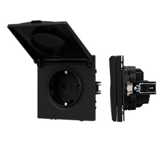 054281 - Механизм розетки влагозащищённый SCT-NOBE-MCP-SFPL-BK (230V, 16A) (Arlight, -)