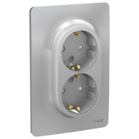 Unica New Розетка двойная, со шторками, 2х(2К+З) винт. зажим., алюм. Unica New Розетка двойная, со шторками, 2х(2К+З) винт. зажим., алюм.