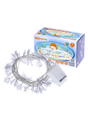 Гирлянда светодиодная "Звездочки" 50LED, 5м, 8 режимов, многоцвет., прозр.шнур, 250 В, TDM Electric, SQ0361-0049