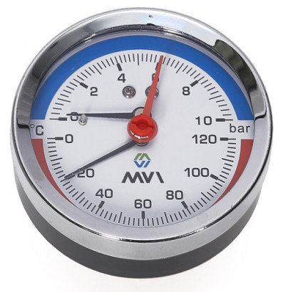 Термоманометр аксиальный MVI, до 10 бар, 0°C-120°C, D80 мм, подключение G1/2, ATM.80.12010.04