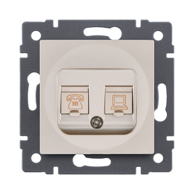 Розетка двойная RJ11 + RJ45 Cat.5, золотой Kollinger REA-011GD для Aspekt, Eleganz, Reflex