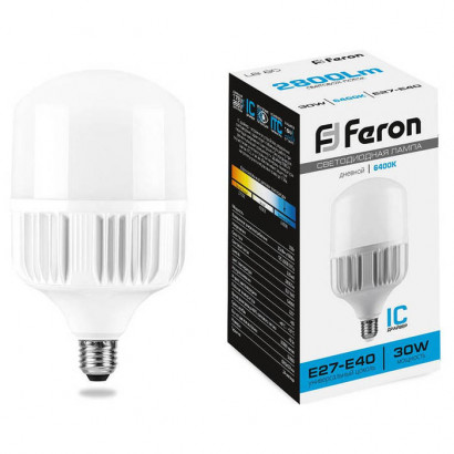 Лампа светодиодная, (30W) 230V E27-Е40 6400K T80, LB-65, Feron 25537