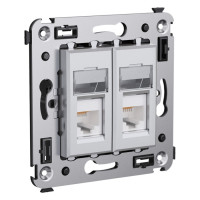 4404364 - ДКС Компьютерная розетка RJ-45 в стену, кат.5e двойная экранированная,"Avanti", "Закаленная сталь"
