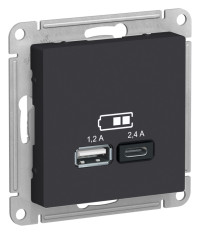 ATN001039 - ATLASDESIGN USB РОЗЕТКА А+С, 5В/2,4А, 2х5В/1,2А, механизм, КАРБОН, Systeme Electric