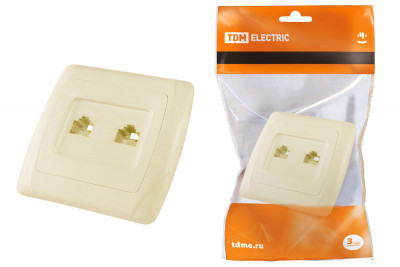 Розетка двойная телефонная RJ11 сл. кость "Онега" TDM Electric, SQ1805-0050