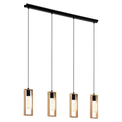 49475 Подвес LITTLETON, 4x60W (E27), L1160, B55, H1100, сталь, черный/дерево, коричневый