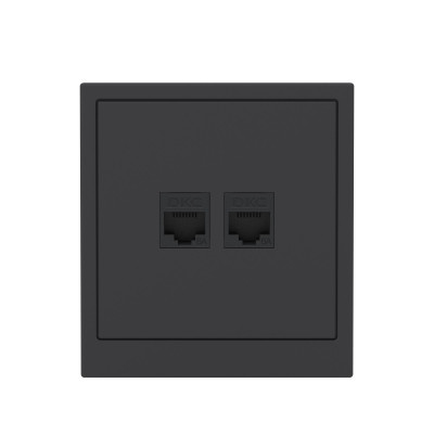 DKC KANT Компьютерная розетка RJ-45 без шторки, кат.6А двойная, черный уголь, 7012674