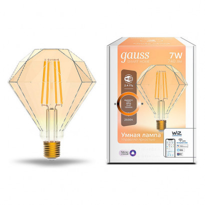 Лампа Gauss Smart Home Filament Diamond 7W 740lm 2500К E27 диммируемая LED 1/40, 1350112