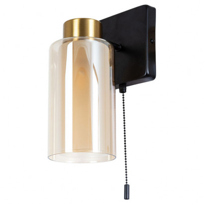 Arte Lamp LEO, Светильник настенный, цвет арматуры - черный, цвет плафона/декора - янтарный, 1x40W E14, A7027AP-1BK