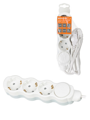 Удлинитель бытовой "Люкс" УЛ03В выкл, 3 гнезда, 1,5м, с/з, с з/ш, ПВС 3х1мм2 16А/250В бело-серый TDM Electric, SQ1303-0130