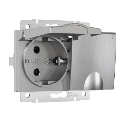 Werkel W1172209/ Розетка двойная влагозащ. с зазем. с защит. крышками и шторками (серебряный рифленый), a057288