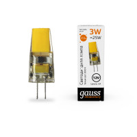Лампа Gauss Elementary G4 12V 3W 250lm 3000K силикон LED 1/20/200, 18713