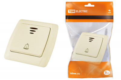 Кнопка звонковая с подсветкой 6А сл. кость "Онега" TDM Electric, SQ1805-0037