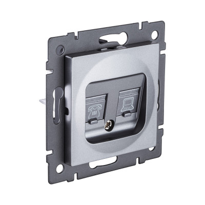 Розетка двойная RJ11 + RJ45 Cat.5, серый Kollinger REA-011GY для Aspekt, Eleganz, Reflex