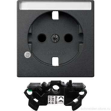SM Накладка для розетки со шторк., с полем для надписи и светодиодн. модулем антрац.