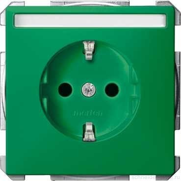 SD Розетка со шторк. и полем для надписи 2К+З 16А 250В~, зел.