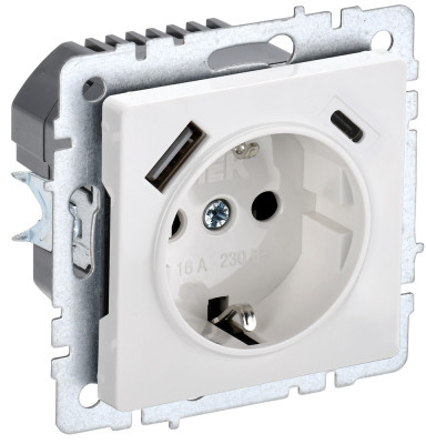 BRITE Роз. с з/к/ш 16А с USB A+C 18Вт РЮш11-1-БрБ бел. IEK, BR-R14-16-U22-018-K01