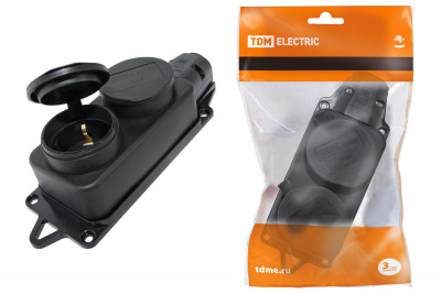 Розетка двухместная с заглушками каучук 2Р+РЕ 16А 250В IP44 TDM Electric, SQ0612-0010
