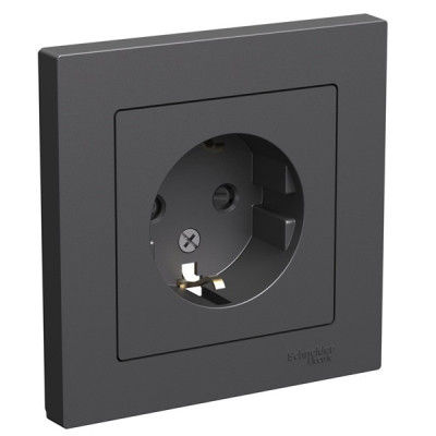 ATN001444 - ATLASDESIGN РОЗЕТКА с заземлением со шторками, 16А, в сборе, БАЗАЛЬТ, Systeme Electric
