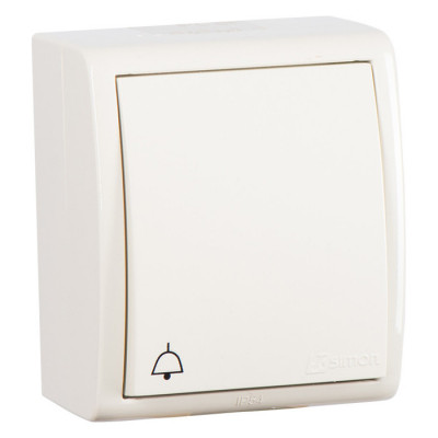 Simon 1594160-031 Simon15 IP54  Кнопка с символом «звонок» с подсветкой 10А 250В~, винт. зажим, сл. кость