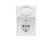 DKC KANT Розетка силовая, 2P+E, с з/ш, с крышкой, IP44, белая магнолия, 7000013