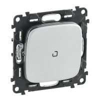 Legrand Valena ALLURE.Переключатель 10АХ 250В с подсветкой,с лицевой панелью.Безвинтовые зажимы.Алюминий, 752926