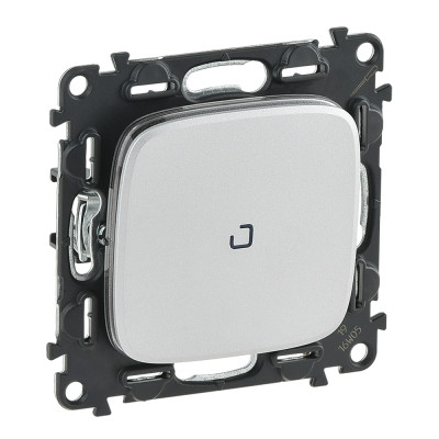 Legrand Valena ALLURE.Переключатель 10АХ 250В с подсветкой,с лицевой панелью.Безвинтовые зажимы.Алюминий, 752926