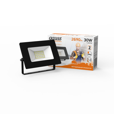 Прожектор светодиодный Gauss Elementary G2 30W 2690lm IP65 3000К черный 1/48, 613527130