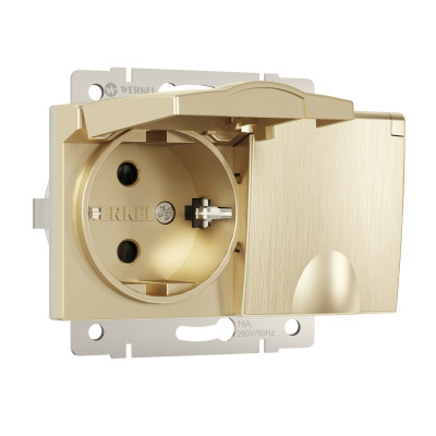 Werkel W1172210/ Розетка двойная влагозащ. с зазем. с защит. крышками и шторками (шампань рифленый), a057287