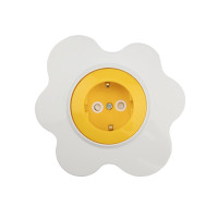 Розетка одноместная HAPPY Яичница с/у, с/з, со шторками, желтая/белая KRANZ, KR-78-0631