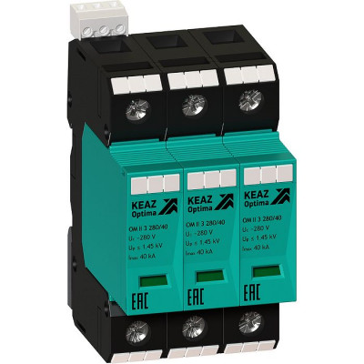 Ограничитель импульсных перенапряжений (УЗИП) OptiDin OM-I-3-280/12,5/S, КЕАЗ, 114258