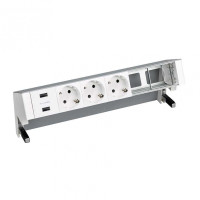 Simon 400 Настольный x6 розеточный блок, 3x2P+E, 2xUSB з/у, 2 пустых модуля, Алюминий,, 42623000-133