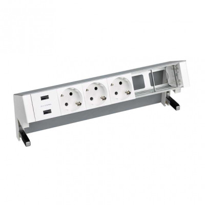 Simon 400 Настольный x6 розеточный блок, 3x2P+E, 2xUSB з/у, 2 пустых модуля, Алюминий,, 42623000-133