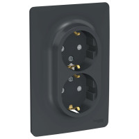 РОЗЕТКА двойная, со шторками, с заземлением, винт. зажим., АНТРАЦИТ