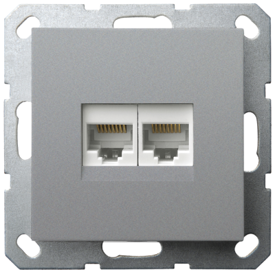 Интернет розекта 2х терминальная 6 категория, цвет алюминий, G6108S, Jasmart