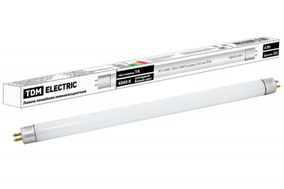 Лампа люминесцентная линейная двухцокольная ЛЛ-12/6Вт, T4/G5, 4000 К, длина 219,2мм  TDM Electric, SQ0355-0001