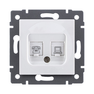 Розетка двойная RJ11 + RJ45 Cat.5, белый Kollinger REA-011WH для Aspekt, Eleganz, Reflex