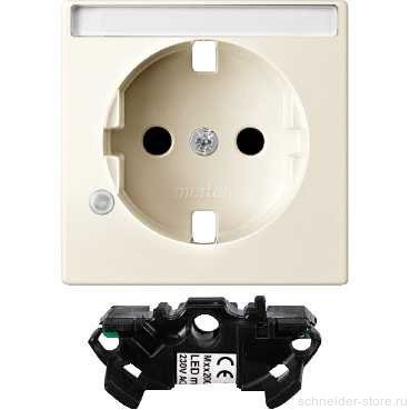 SM Накладка для розетки со шторк., с полем для надписи и светодиодн. модулем беж.