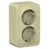BLANCA О/У РОЗЕТКА двойная с заземл. со шт. изолирующая пластина,16А, 250В, БЕЖЕВЫЙ