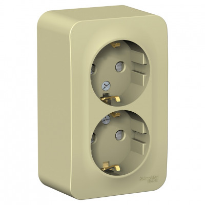 BLANCA О/У РОЗЕТКА двойная с заземл. со шт. изолирующая пластина,16А, 250В, БЕЖЕВЫЙ