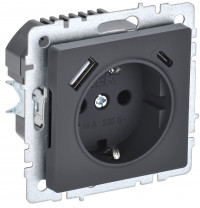 BRITE Роз. с з/к/ш 16А с USB A+C 18Вт РЮш11-1-БрГ граф. IEK, BR-R14-16-U22-018-K53