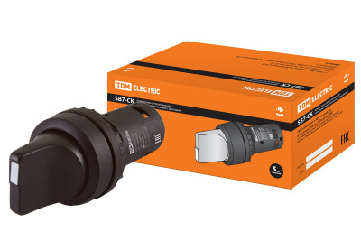 Переключатель на 2 положения с фиксацией SB7-CD25 короткая ручка d22мм 1з+1р черный TDM Electric, SQ0746-0071