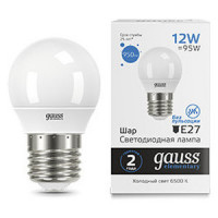 Лампа Gauss Elementary Шар 12W 950lm 6500K Е27 LED 1/10/100, 53232
