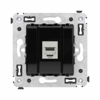 DKC Компьютерная розетка RJ-45 без шторки в стену, кат.6А одинарная экранированная, "Avanti", "Черный квадрат"