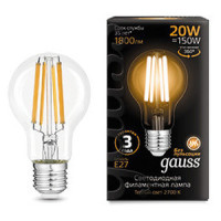 Лампа Gauss Filament А60 20W 1800lm 2700К Е27 LED 1/10/40, 102902120 Лампа Gauss Filament А60 20W 1800lm 2700К Е27 LED 1/10/40, 102902120