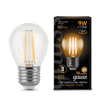 Лампа Gauss Filament Шар 9W 680lm 2700К Е27 LED 1/10/50, 105802109 Лампа Gauss Filament Шар 9W 680lm 2700К Е27 LED 1/10/50, 105802109