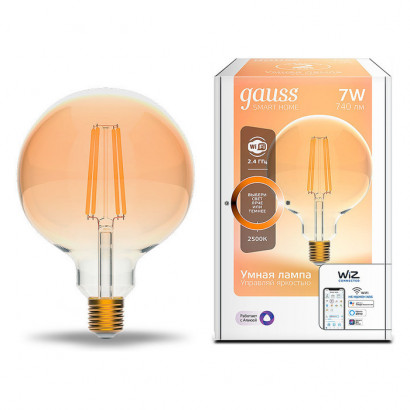 Лампа Gauss Smart Home Filament G95 7W 740lm 2500К E27 диммируемая LED 1/40, 1320112