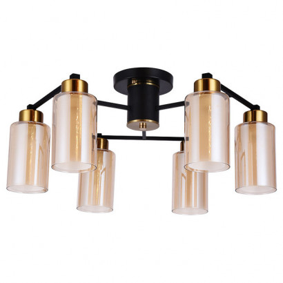 Arte Lamp LEO, Светильник потолочный, цвет арматуры - черный, цвет плафона/декора - янтарный, 6x40W E14, A7027PL-6BK