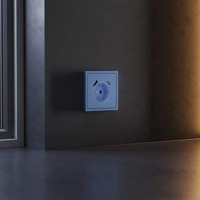 Накладка для розетки с заземлением и защитными шторками, с USB A+C, S70 (деним), VLS001015