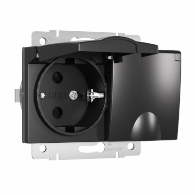 Werkel W1172208/ Розетка двойная влагозащ. с зазем. с защит. крышками и шторками (черный матовый), a057286